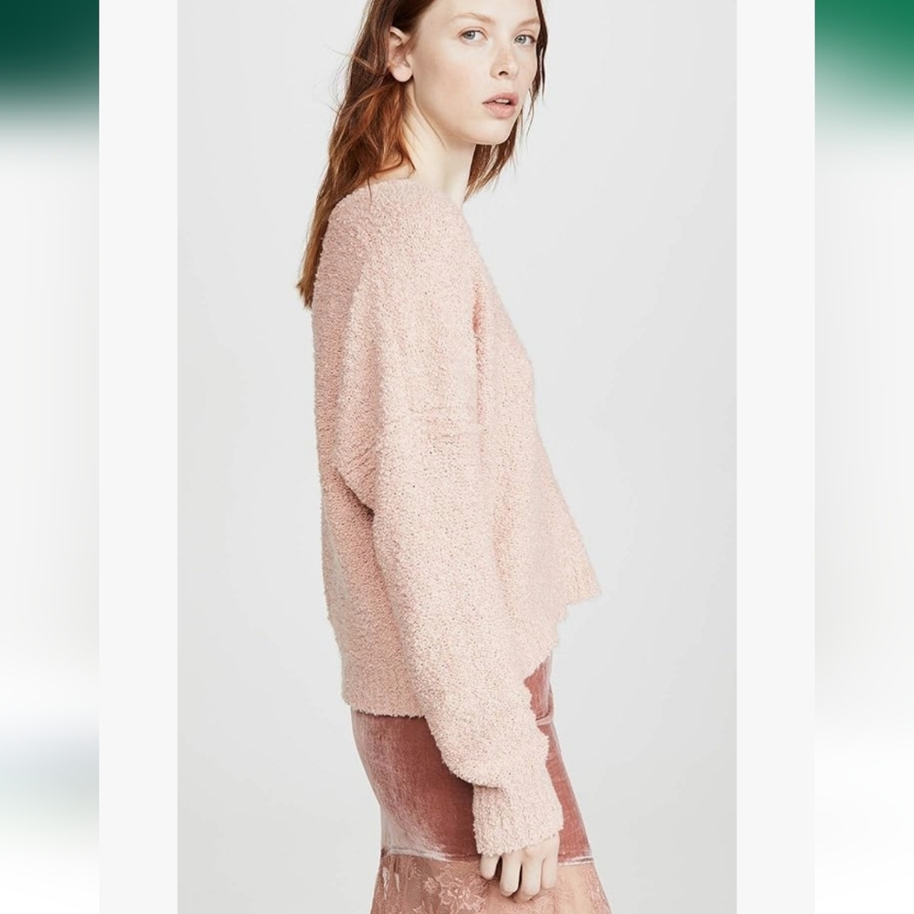 Free People Textured V-Neck Sweater Soft Pink Pullover - Picture 3 of 13